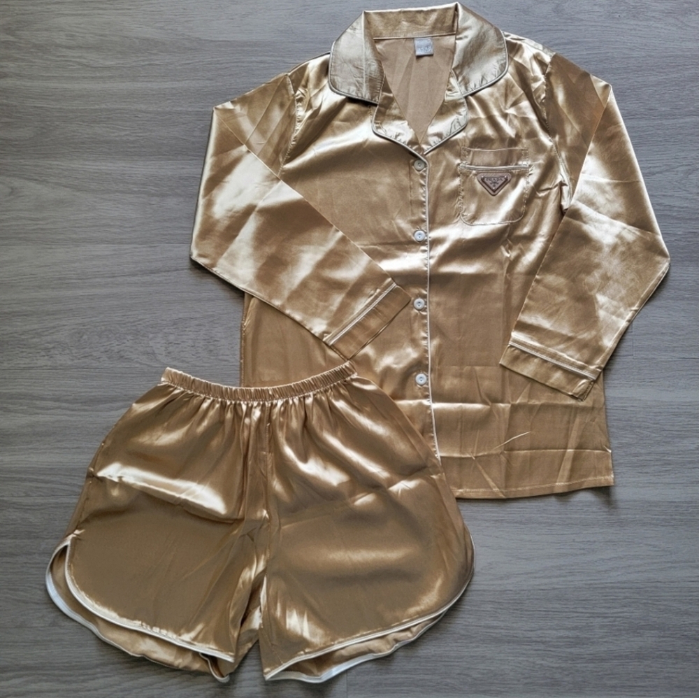 🌞Summer Sale🌞 2pcs Biege Satin Pajama Set